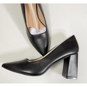 IDIFU Black Pointed Toe Block Heel Pumps Women Size 9